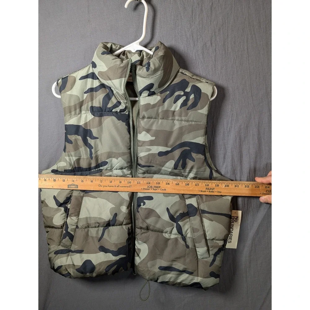 Kids No Boundaries Size S 4-6‎ Camouflage Puffer Vest Green Black Quilted Zip Up